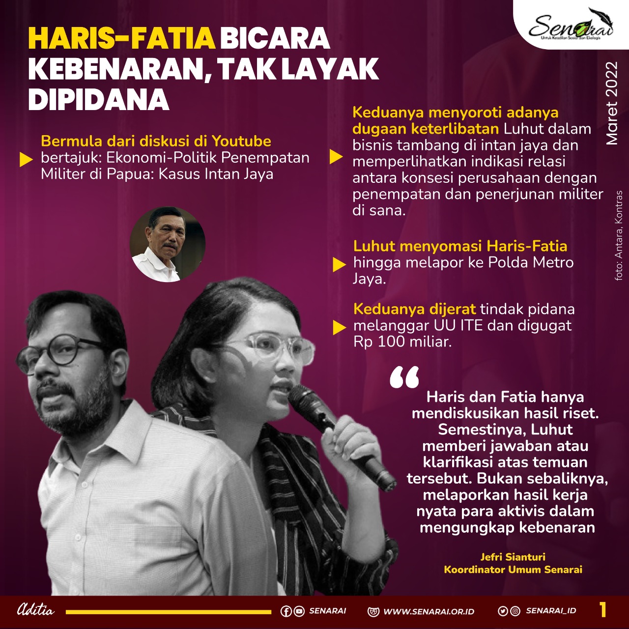 Senarai: Haris-Fatia Bicara Kebenaran, Tak Layak Dipidana