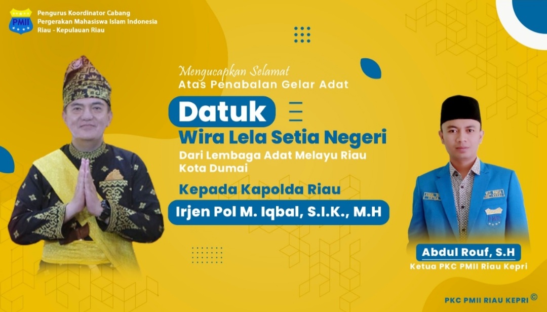 Kapolda Riau Dapat Gelar Kehormatan Adat dari LAMR Dumai, Ketua PMII Beri Ucapan Selamat